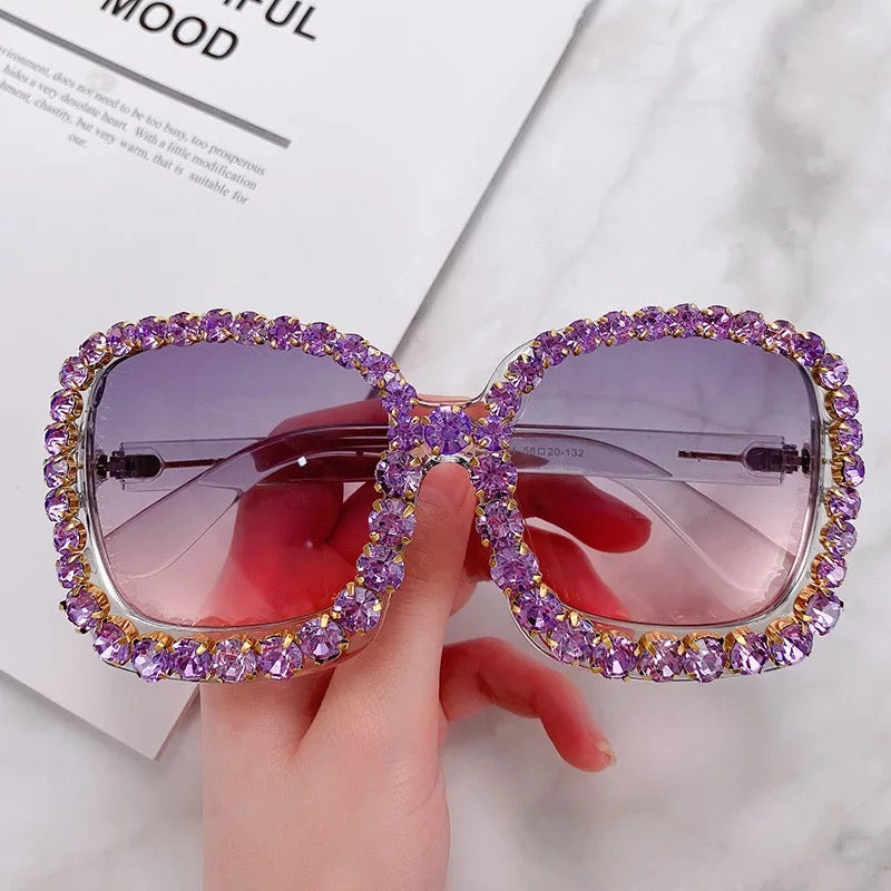 Vintage Oversized Square Colorful Diamond Sunglasses